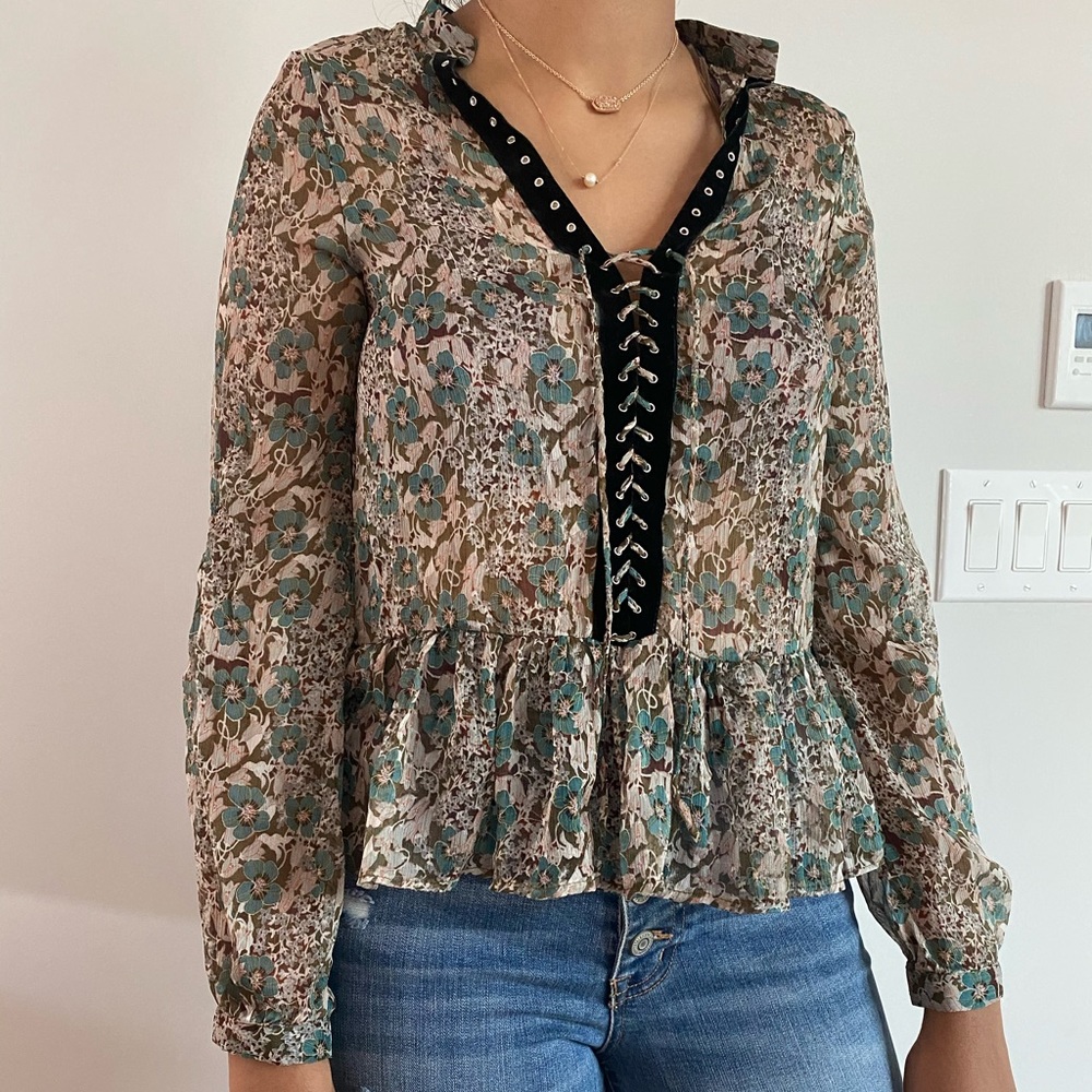 Zara | Sheer lace-up blouse